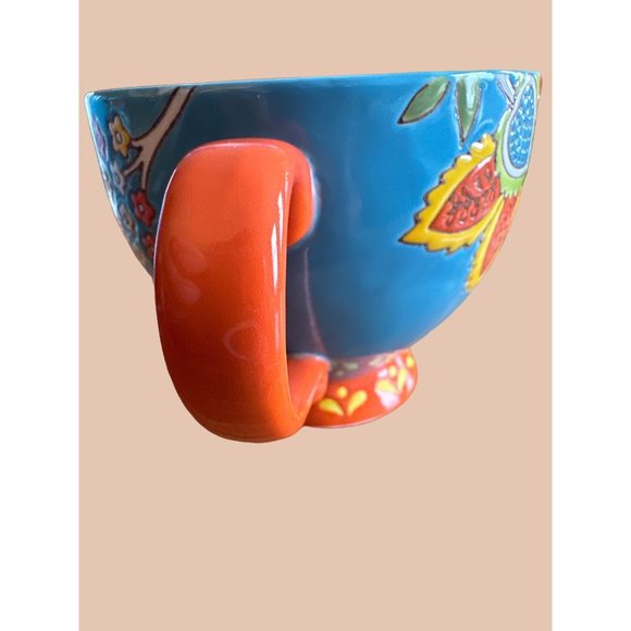 DUTCH WAX Porcelain Hand Painted Floral Blue Mug by Coastline Imports 12oz - Picture 4 of 9